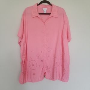 Avenue coral pink short sleeve linen eyelet top 30